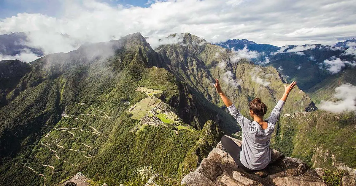 Huayna Picchu Summit Woman Arms Raised