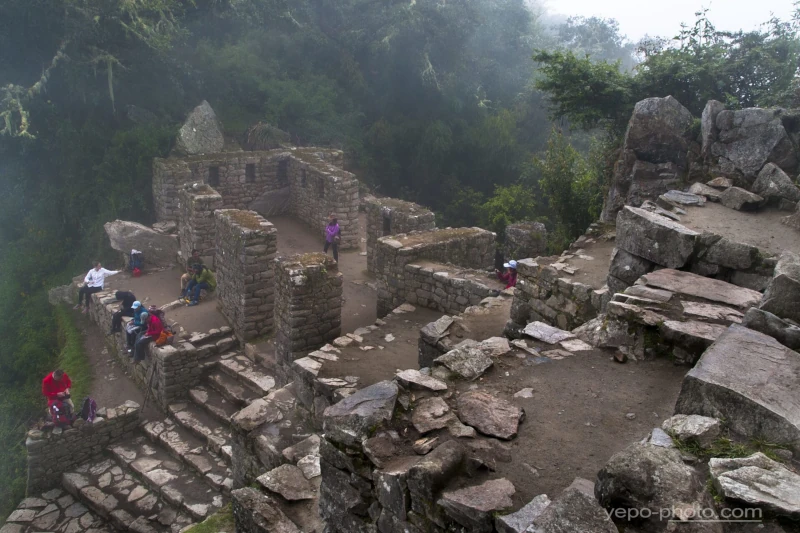 Intipunku Sun Gate Ruins Foggy Tourists