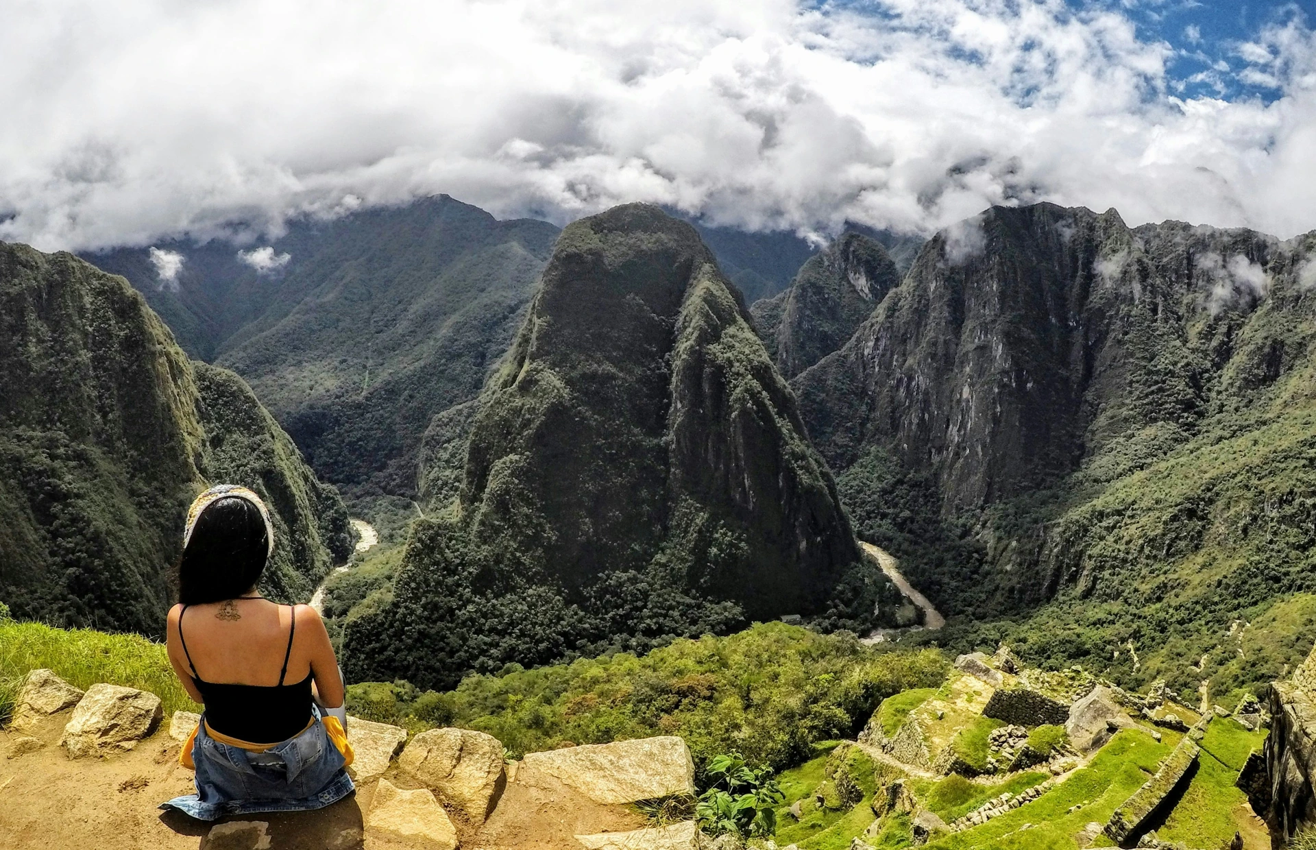 Machu Picchu Woman River Valley View