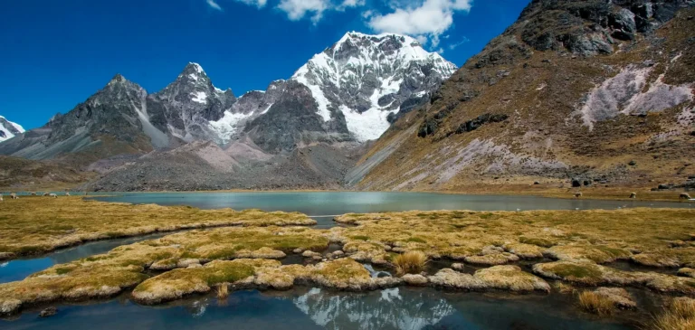Turquoise Glacial Lake Snow Capped Andes