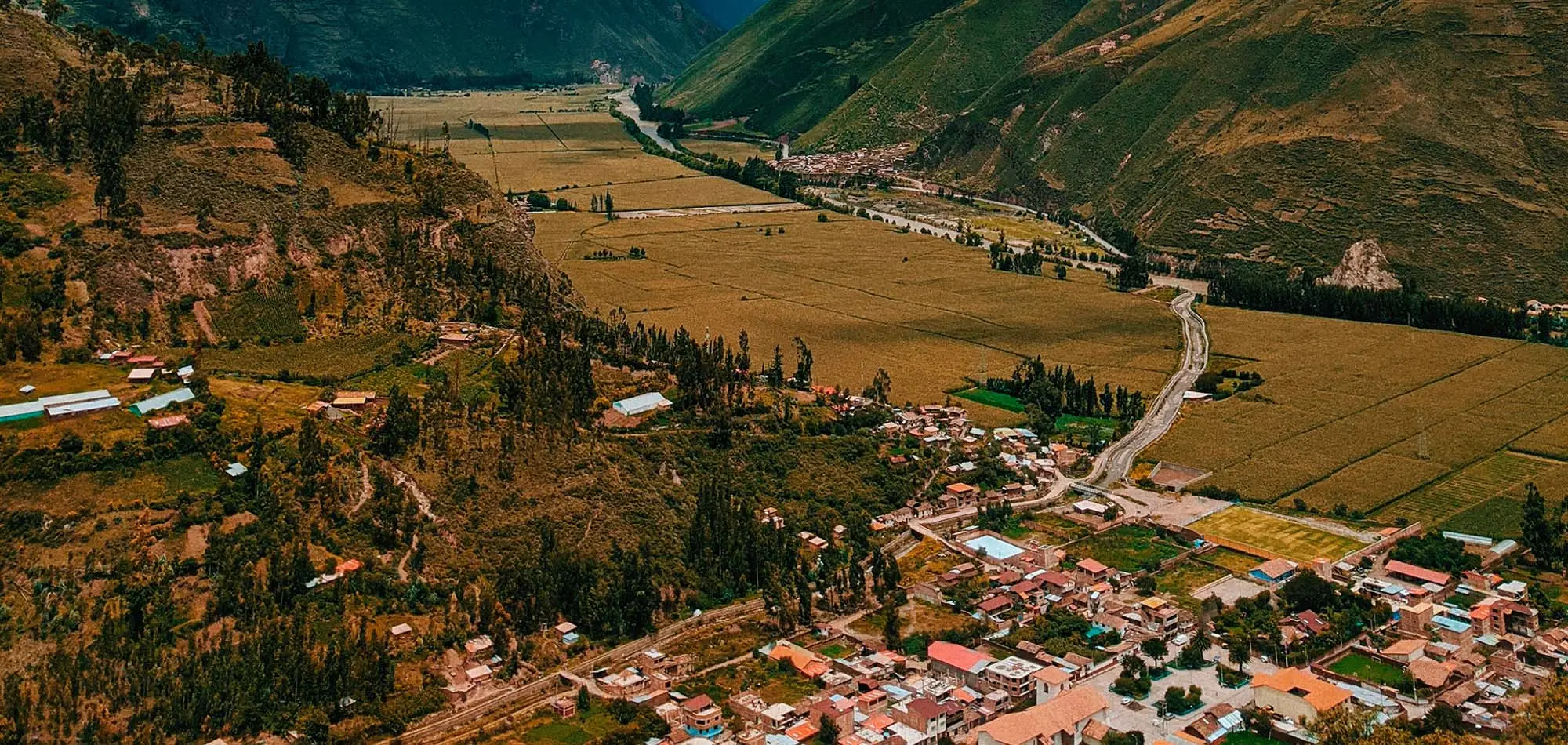 Urubamba Valley Aerial Town Farmland